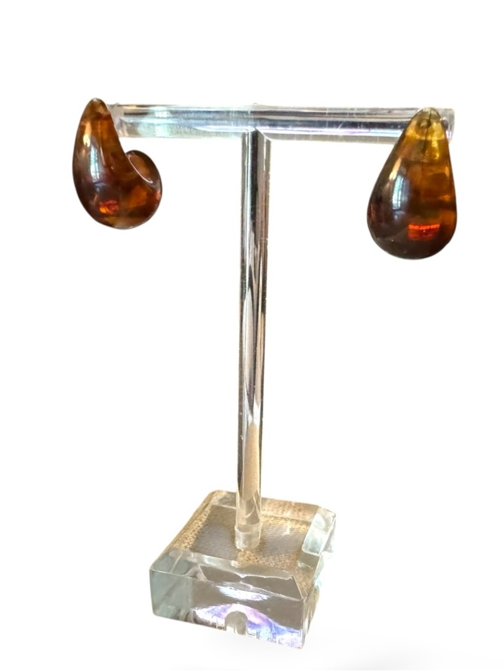 Amber Acrylic Tortoiseshell Teardrop Earrings